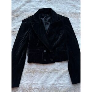She Said Womens Black Cropped Velveteen Y2K Casual Professional Stylish Blazer 0